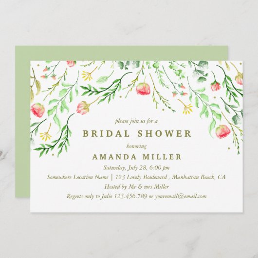 süß-romantisch | Blumenhochzeit-Brautparty Einladung (Vorne/Hinten)