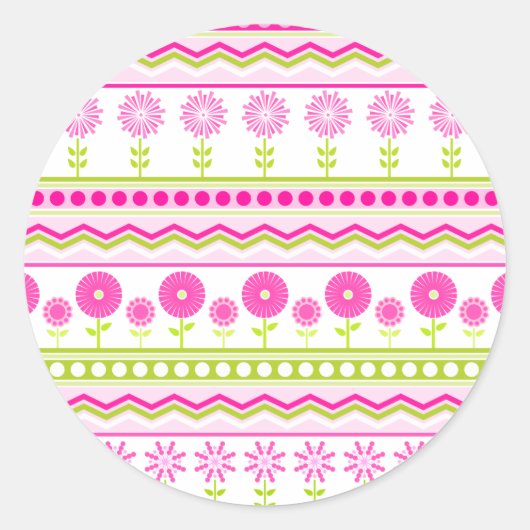 Süß rosa Federmuster mit Blume und Punkten Runder Aufkleber (Vorderseite)