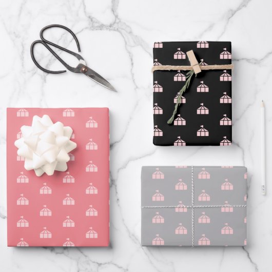 Süß Rosa Grau Schwarz Karneval Zirkus Geschenkpapier Set (Vorderseite)