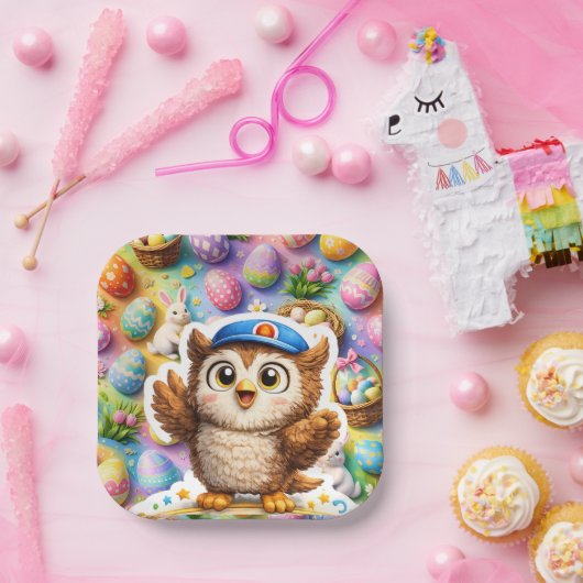 Süß, süß die Eule Quadrat Ostern Ei Party Papier Pappteller (Party)
