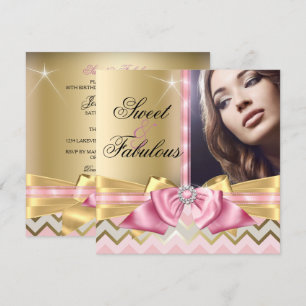 Süß und Fabelhaft Rosa Gold Chevron Geburtstag Einladung