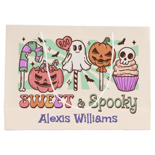 süß und lecker, trick oder creme weiß große geschenktüte (Rückseite)