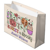 süß und lecker, trick oder creme weiß große geschenktüte (Vorderseite Schrägansicht)