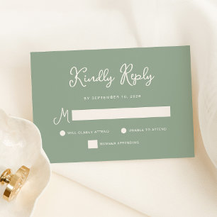Süß und Whimsical Einfache Salbeigrüne Hochzeit RSVP Karte