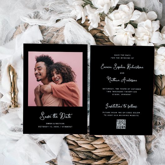 Süß und Whimsical Schwarz | Foto und QR-Code Save The Date
