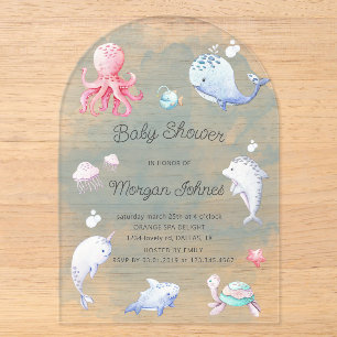 Süß unter dem Meer Aquarell-Baby Shower Acryleinladungen