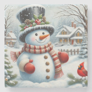 Süß, Vintage/Whimsical Weihnachten/winter Schneema Steinuntersetzer