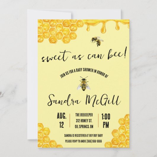 Süß wie Can Bee! Honigbiene, Honig, Babydusche Einladung (Vorderseite)