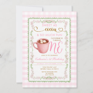 Süß wie Cocoa Pink Gingham zum ersten Geburtstag  Einladung