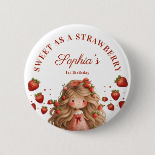 Süß wie ein Erdbeermädchen Happy Birthday Party Button