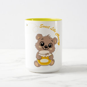 Süß wie Honig Süßes Kawaii-Bär hält Honig Ja Zweifarbige Tasse