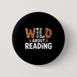 Süß wild um das Lesen Safari-Tier Bücherwurm Button