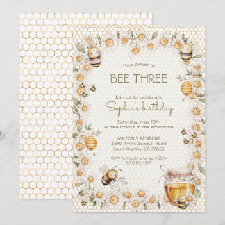 Süß zu Biene Drei Honigbienen Gänseblümchen Geburt Einladung
