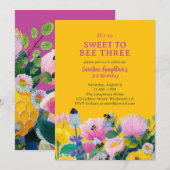 Süß zur dritten bunten Geburtstag Einladung (Vorne/Hinten)