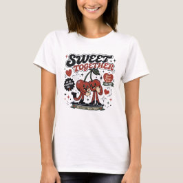 Süß zusammen Cartoon-Kirschen Liebe Retro T-Shirt
