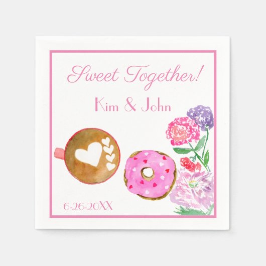 süß zusammen rosa Donut mit Latte Serviette (Vorderseite)
