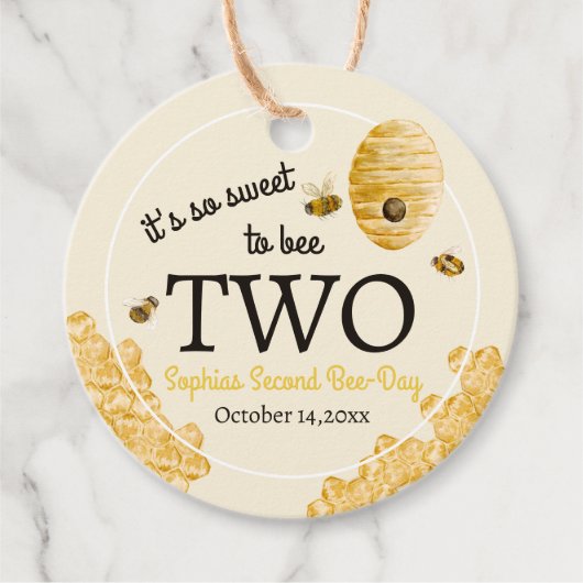 Süß, zwei zu sein, zweiter Geburtstag Bienen Honig Geschenkanhänger (Vorderseite)