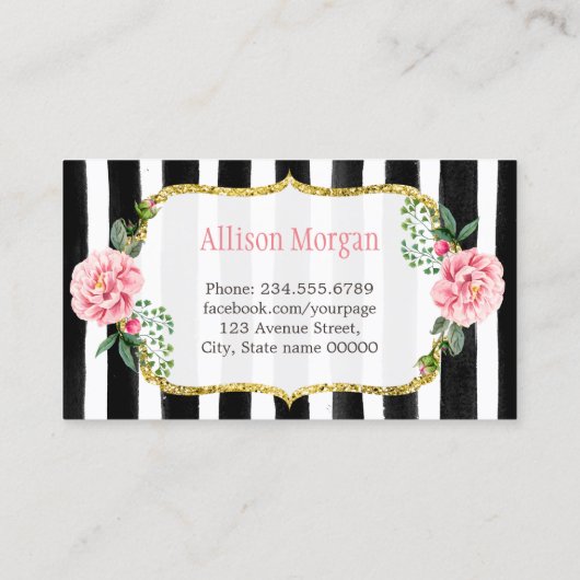 Süßbäckerei Cupcakes Gold Rosa Blütenstreifen Visitenkarte (Rückseite)
