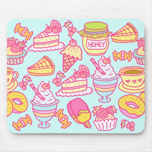 Süßbäckerei und Getränke blau Mousepad (Vorne)