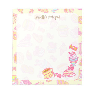 Süßbäckerei und Getränke gelb Notizblock