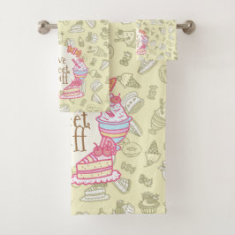 Süßbäckerei und Getränke grün Badhandtuch Set