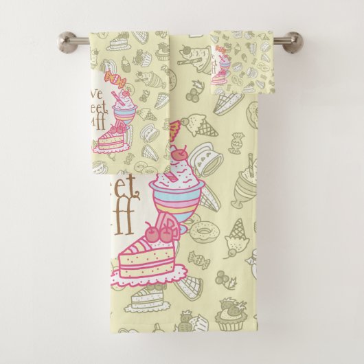Süßbäckerei und Getränke grün Badhandtuch Set (Insitu)