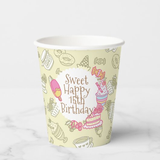 Süßbäckerei und Getränke grün Pappbecher (Vorderseite)