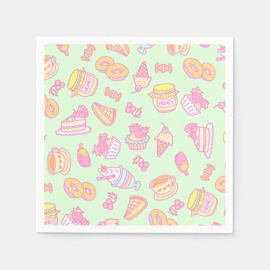 Süßbäckerei und Getränke grün Serviette (Vorderseite)