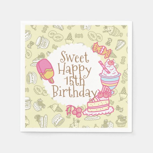 Süßbäckerei und Getränke grün Serviette (Vorderseite)