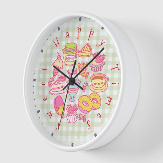 Süßbäckerei und Getränke Grüner Gingham Uhr (Winkel)