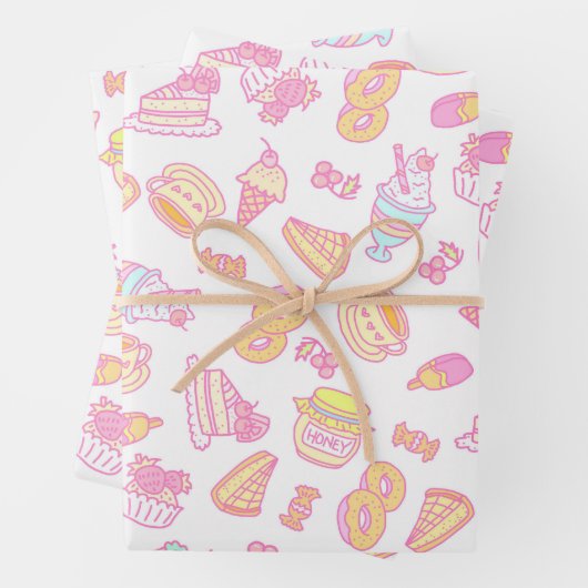 Süßbäckerei und Getränke weiß Geschenkpapier Set (Beispiel)