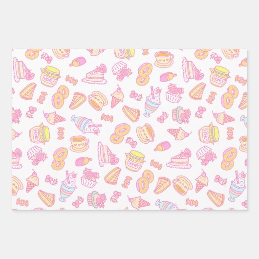 Süßbäckerei und Getränke weiß Geschenkpapier Set (Vorderseite)