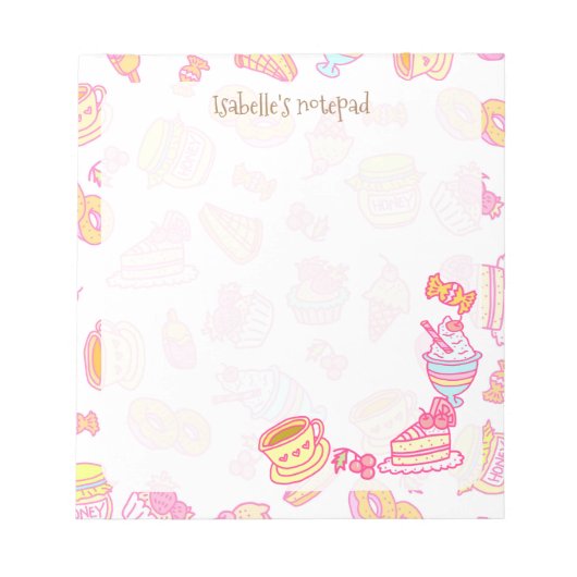Süßbäckerei und Getränke weiß Notizblock (Vorderseite)