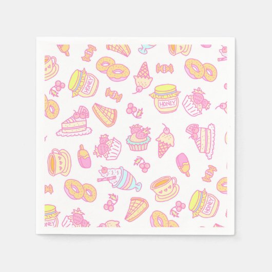 Süßbäckerei und Getränke weiß Serviette (Vorderseite)