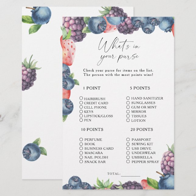 Süßbeere - Was ist in deinem Handtaschenspiel? (Vorne/Hinten)