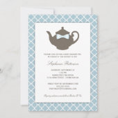 Süßblau| Braun Teekanne Babydusche Party Einladung (Vorderseite)