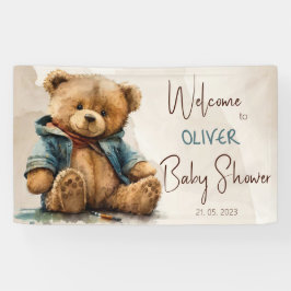 Süßbraune Aquarellteddytasche Baby Dusche Banner