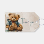 Süßbraune Aquarellteddytasche Baby Dusche Geschenkanhänger (Vorderseite (Horizontal))