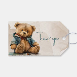 Süßbraune Aquarellteddytasche Baby Dusche Geschenkanhänger