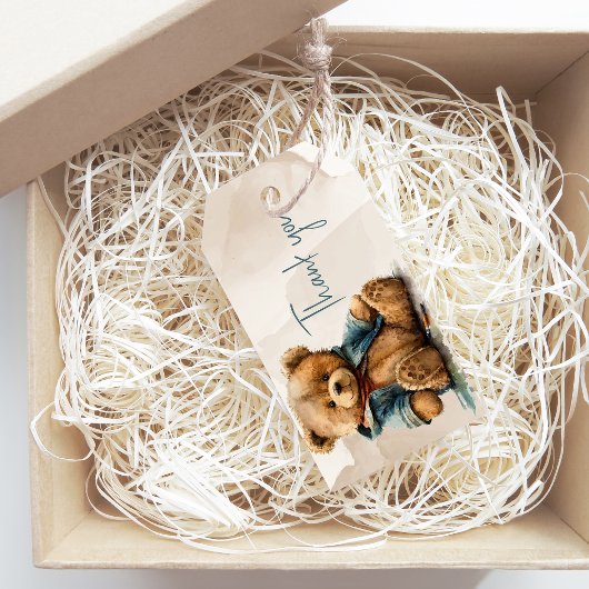 Süßbraune Aquarellteddytasche Baby Dusche Geschenkanhänger