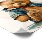 Süßbraune Aquarellteddytasche Baby Dusche Poster (Ecke)
