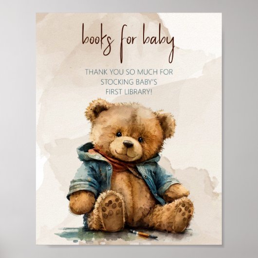 Süßbraune Aquarellteddytasche Baby Dusche Poster (Vorne)