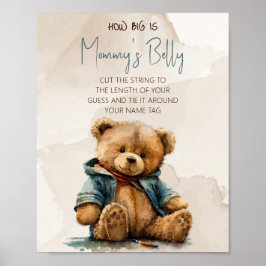 Süßbraune Aquarellteddytasche Baby Dusche Poster