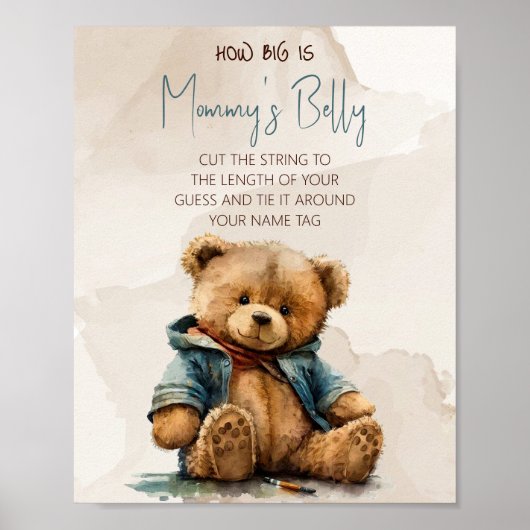 Süßbraune Aquarellteddytasche Baby Dusche Poster (Vorne)