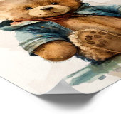 Süßbraune Aquarellteddytasche Baby Dusche Poster (Ecke)