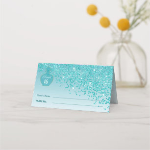 Süße16 Azure Duft Türkis Blau Glitter Boutique Platzkarte