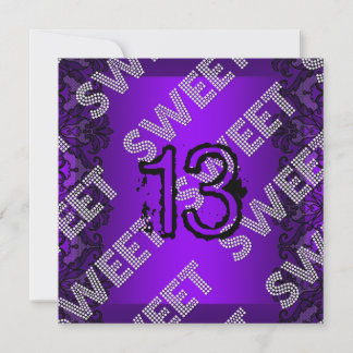 Süße 13 13. Geburtstag Lila Schwarze Spitze Grunge Einladung