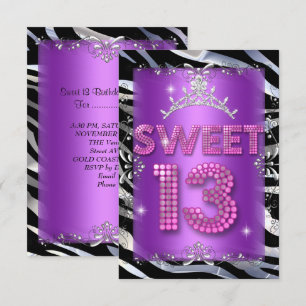 Süße 13 13. Geburtstag Pink Lila Zebra Einladung