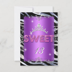 Süße 13 13. Geburtstag Pink Purple Zebra Einladung