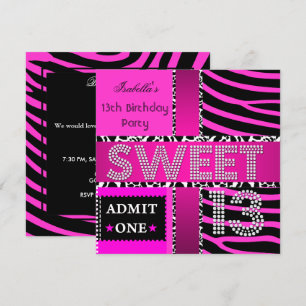Süße 13 13. Geburtstag Zebra Kuh Hot Pink Schwarz Einladung